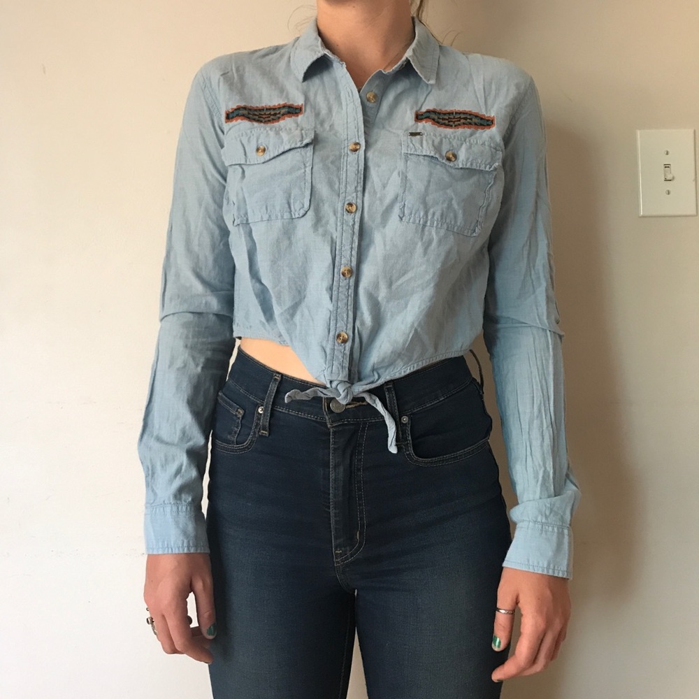Obey Jean Cropped Button-Up
